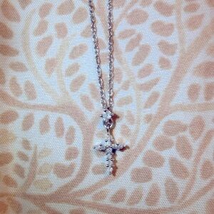 Beautiful Silver necklace and 10k white gold diamond Cross Pendant Necklace